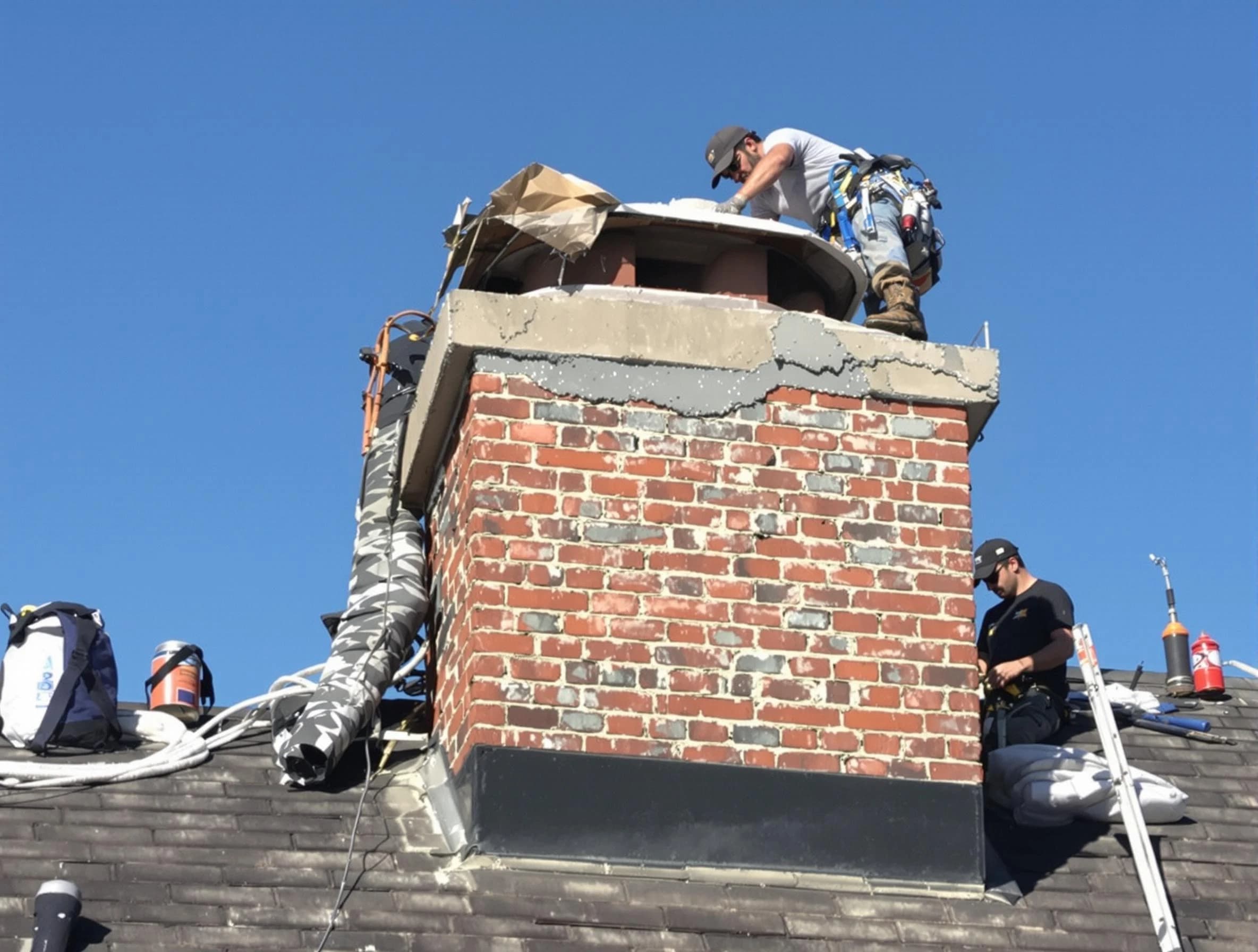 Staten Island Chimney Sweep installing a custom chimney crown in Staten Island, NY