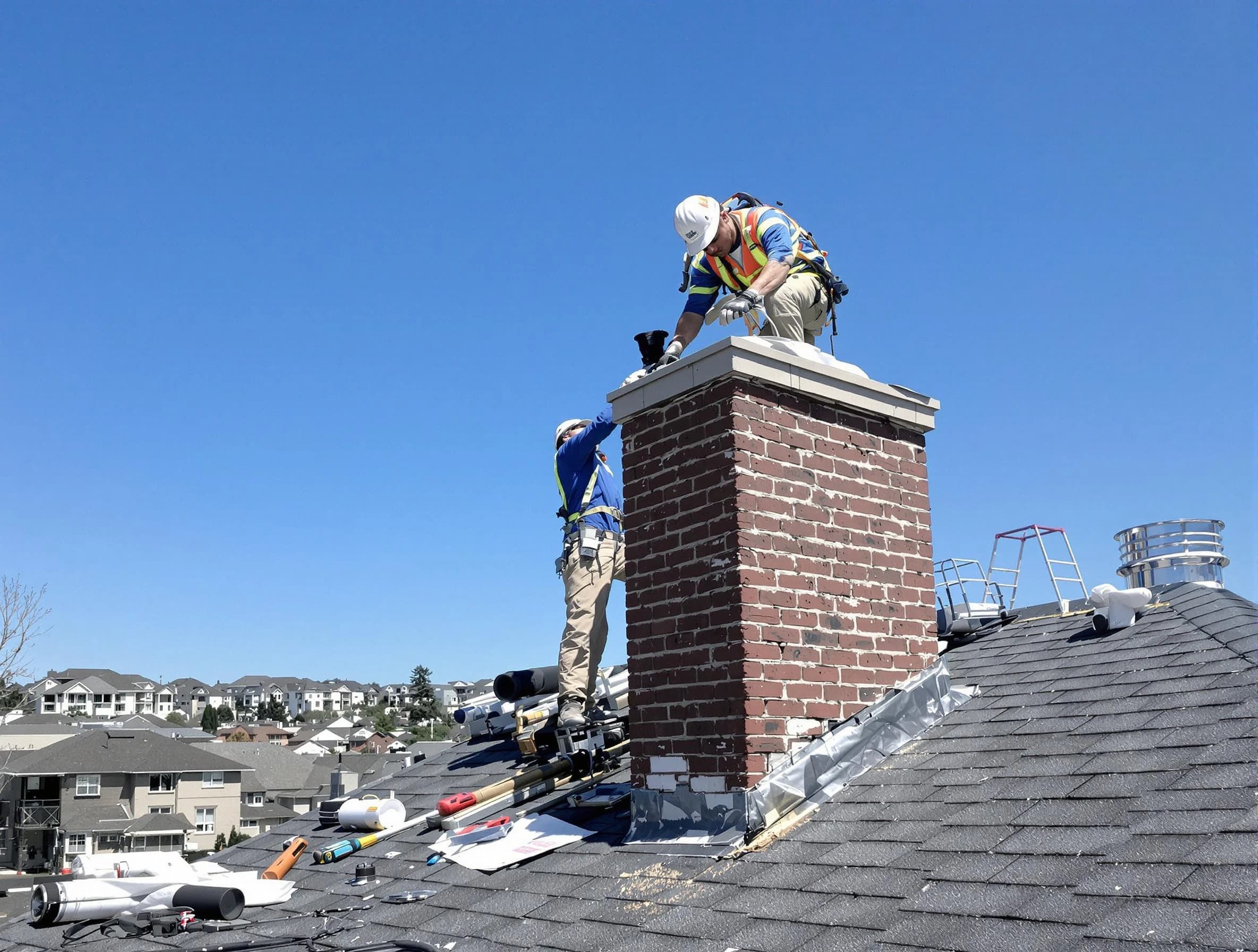 Staten Island Chimney Sweep repairing a chimney crown in Staten Island, NY
