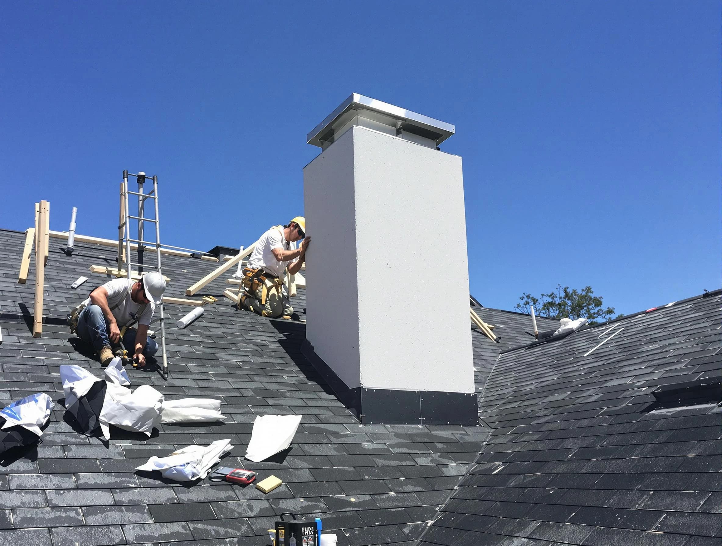 Staten Island Chimney Sweep crew installing a new chimney in Staten Island, NY
