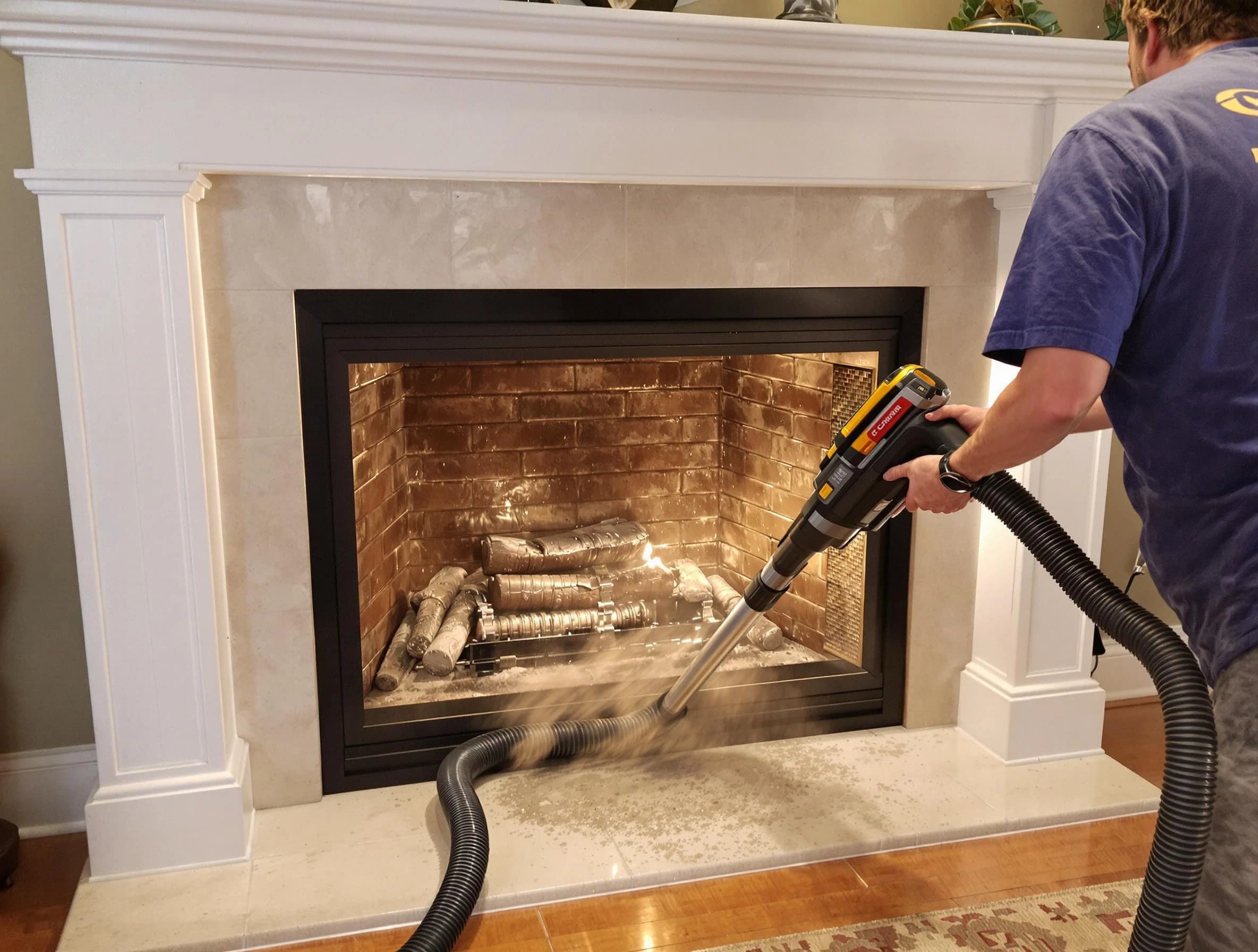 Fireplace cleaning performed by Staten Island Chimney Sweep in Staten Island, NY