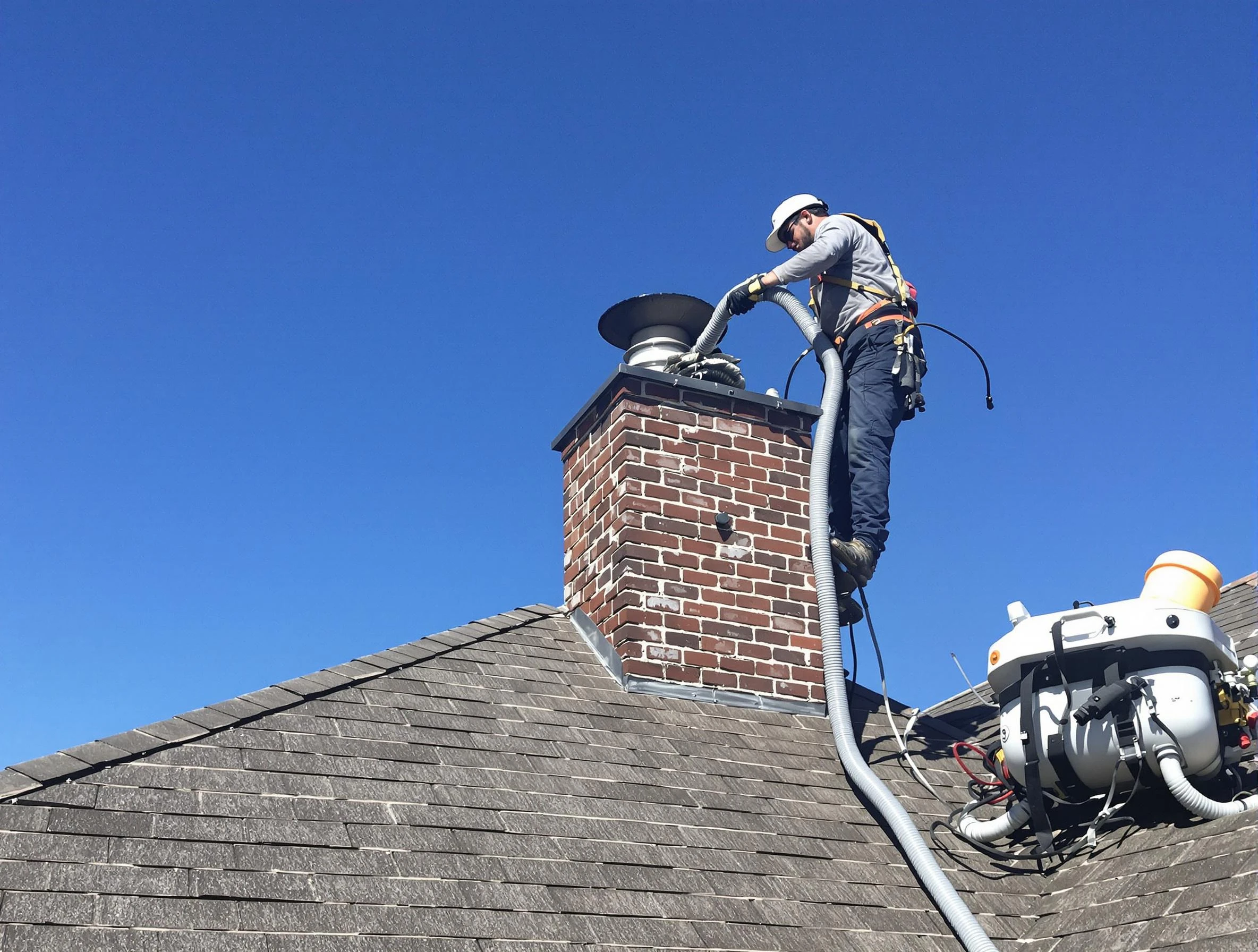 Dedicated Staten Island Chimney Sweep team member cleaning a chimney in Staten Island, NY
