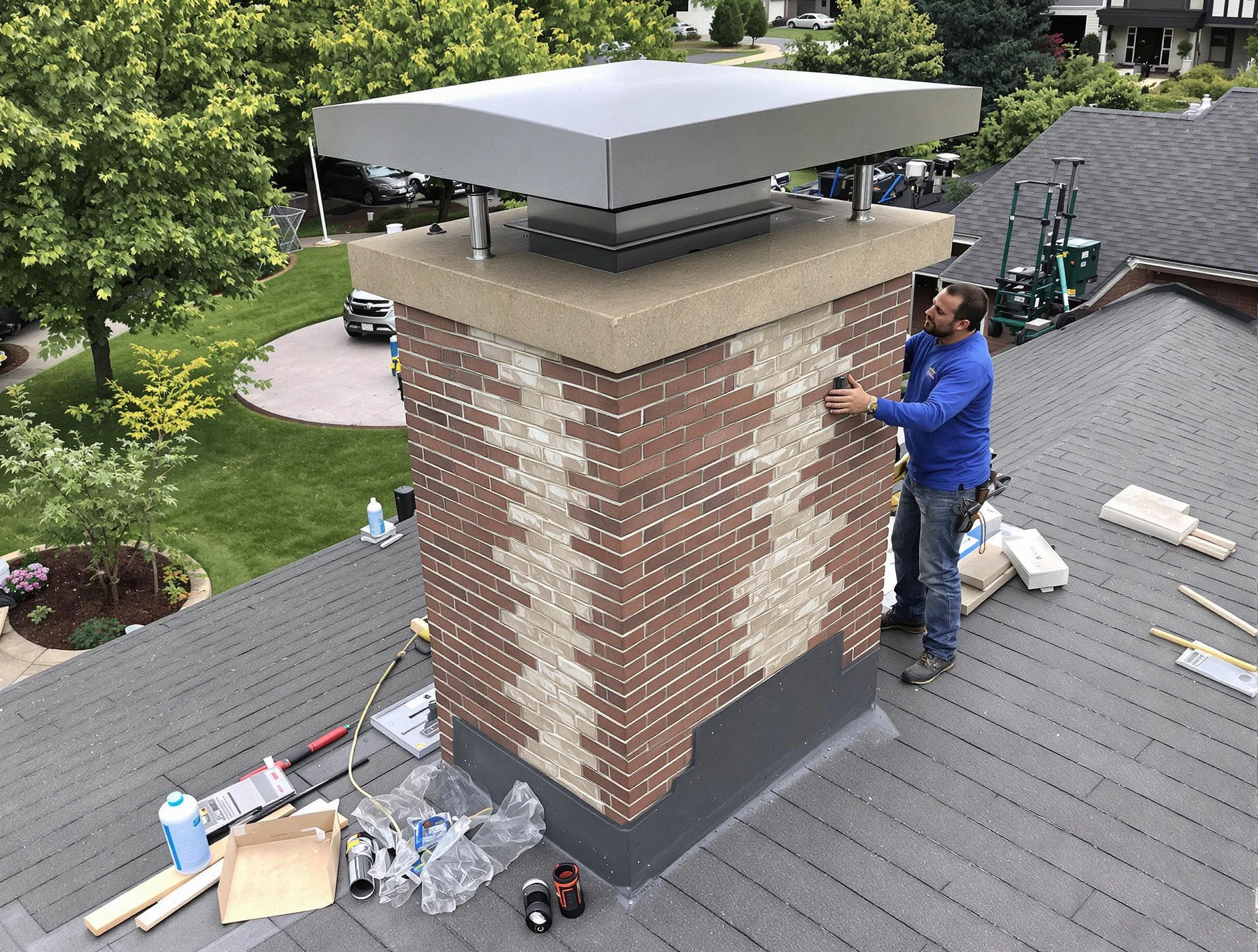 Staten Island Chimney Sweep team working on a custom chimney remodel in Staten Island, NY