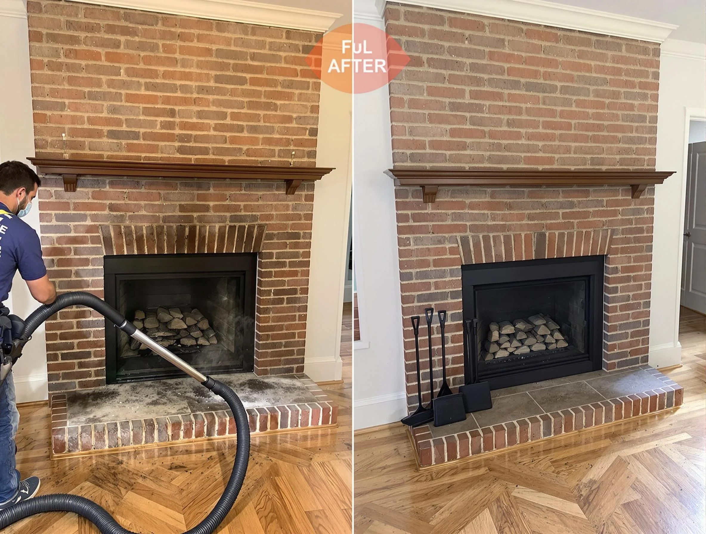 Staten Island Chimney Sweep carefully sanitizing a fireplace in Staten Island, NY
