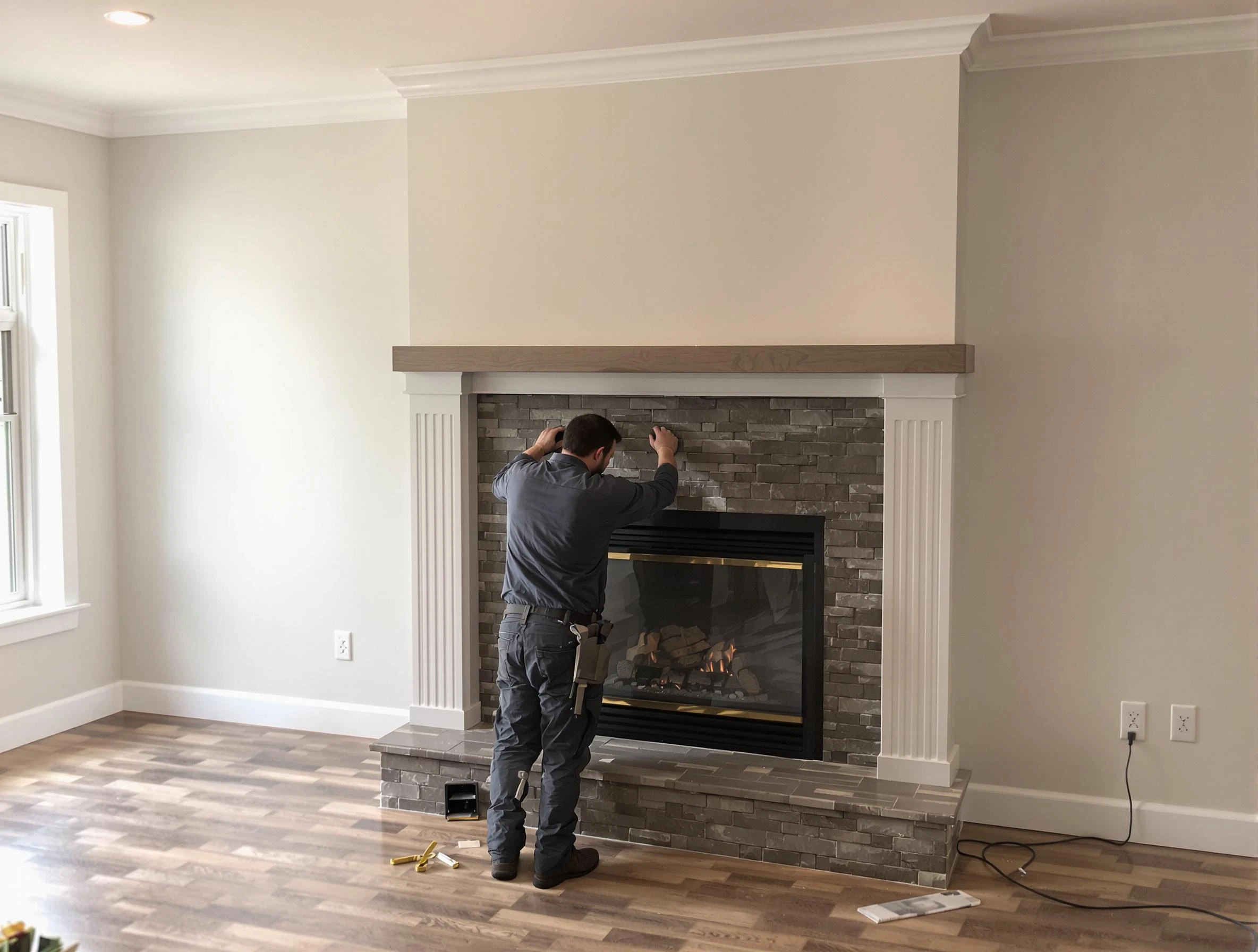 Staten Island Chimney Sweep finishing a custom fireplace install in Staten Island, NY